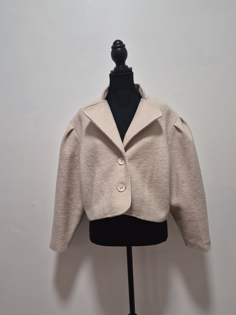 OAK + FORT Cropped Cream Textured Button-Front Women's Jacket